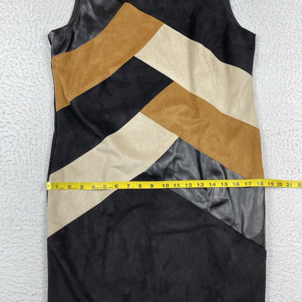Chicos Dress Womens 1 Petite Medium 8P Black Brown‎ Suede Faux Leather Patchwork - Picture 6 of 14